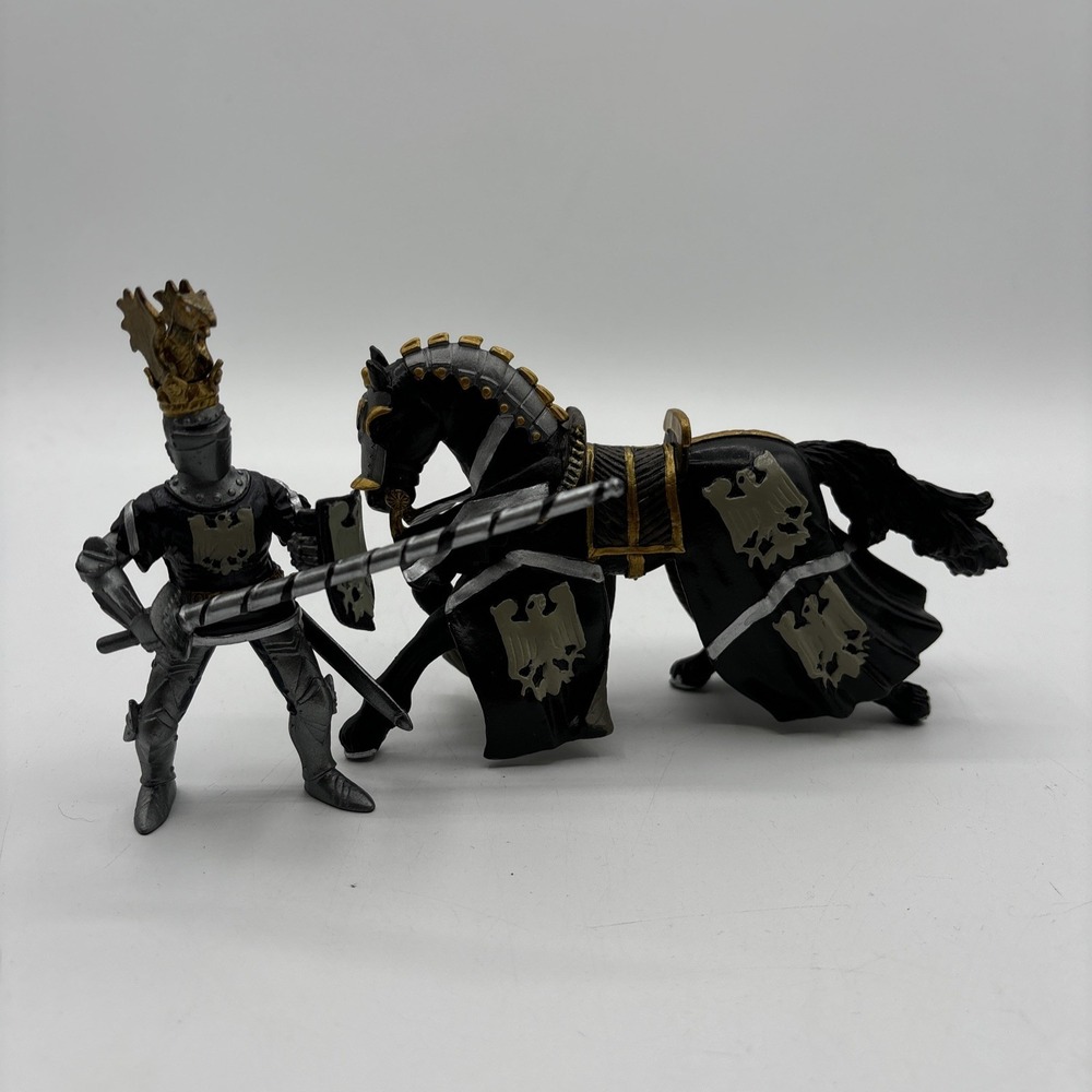 Medieval PLASTOY by Papo Black War Horse Horseback Jousting Knight Black Figures